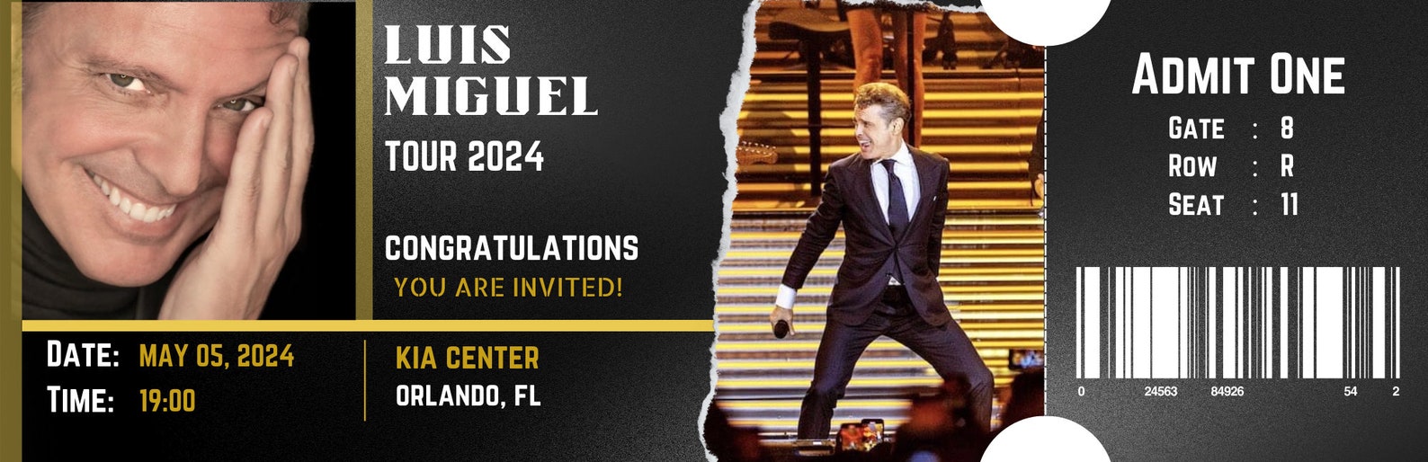 Editable Ticket Luis Miguel Concert Ticket, Luis Miguel Tour, Concert