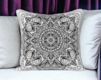 Mandala Design Quadrat Kissenbezug 18x18 Kissenbezug Schwarz Weiß Dekokissenbezug Sofa Kissenbezug Dekorativer Kissenbezug Couchkissen