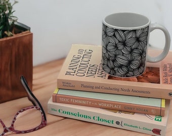 11oz Mug Zentangle Mug Black and White Hand Drawn Friend Gift Morning Meditation Art Mug Ceramic Abstract Mug