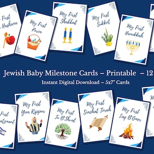 Cartes jalons bébé juif - Imprimable en téléchargement numérique - Premier Shabbat et jours fériés (Lot de 12, 5 x 7 po.)