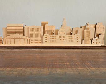 Jackson Mississippi Wood Cityscape Plaque: Handmade 3D Landmark Art Customizable Personalizable