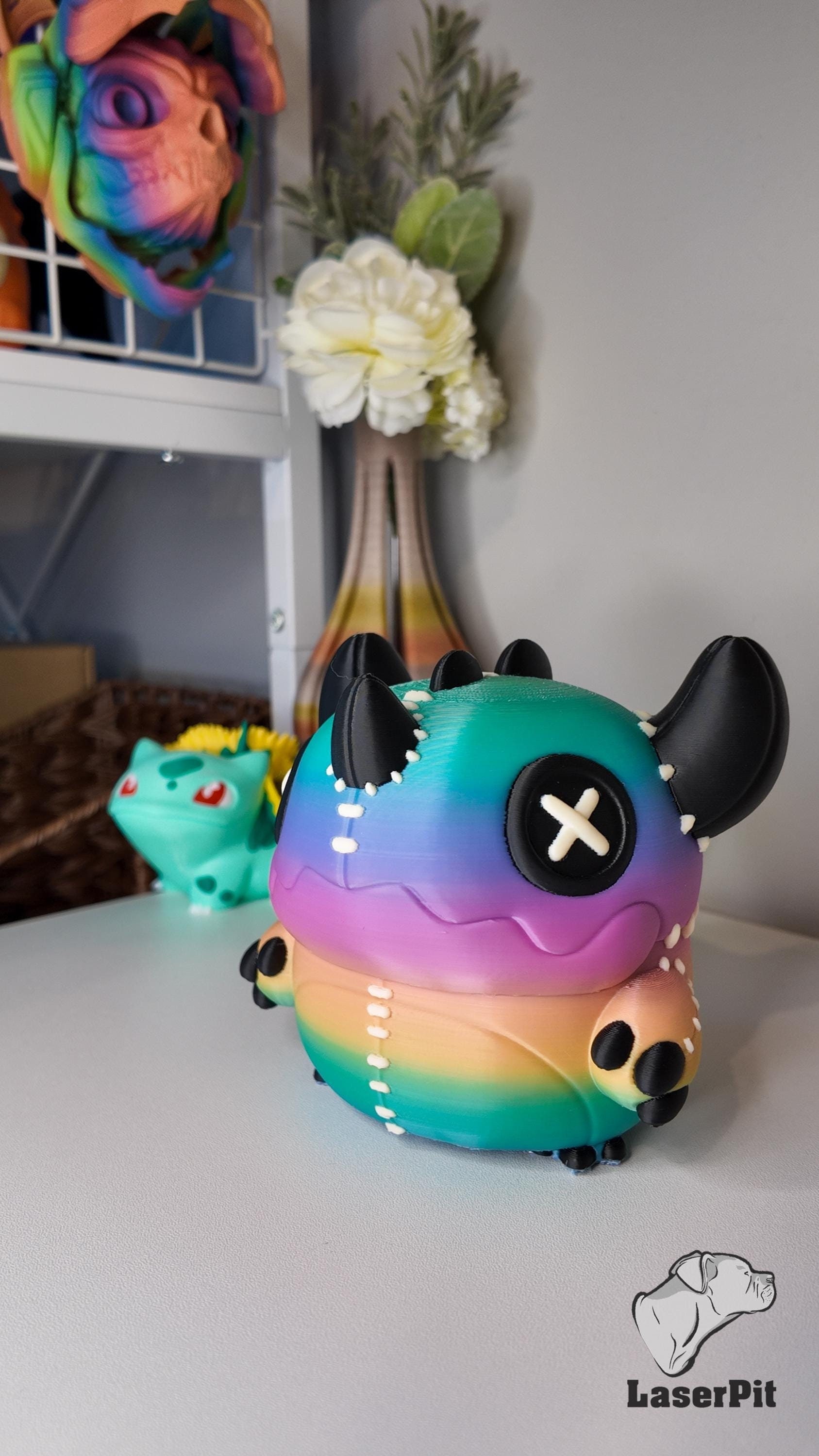 Creature Stuffii Figurine | Grumpii Art 3D Print Cute Faux Stuffed Fantasy Animal