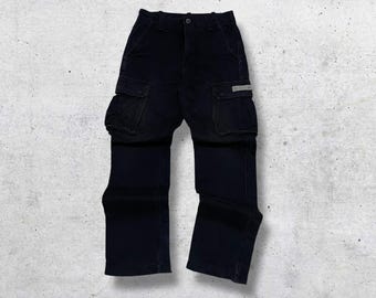 W29 | Vintage 90s Polo Ralph Lauren Faded Black Cargo Pants Distressed Utility Trousers