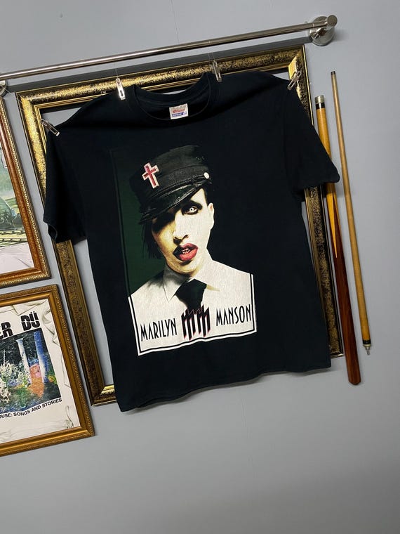 清水☆90s☆USA製☆マダーローズ☆バンドTシャツ☆バンT☆プリント☆ Vintage 90s Marilyn Manson Portrait Gothic Industrial Metal Band