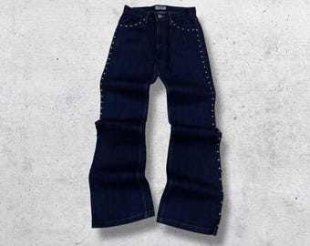 Vintage Fiorucci Studded Flare Denim W26 | Archive 90s Rock Glam Wide Leg Jeans
