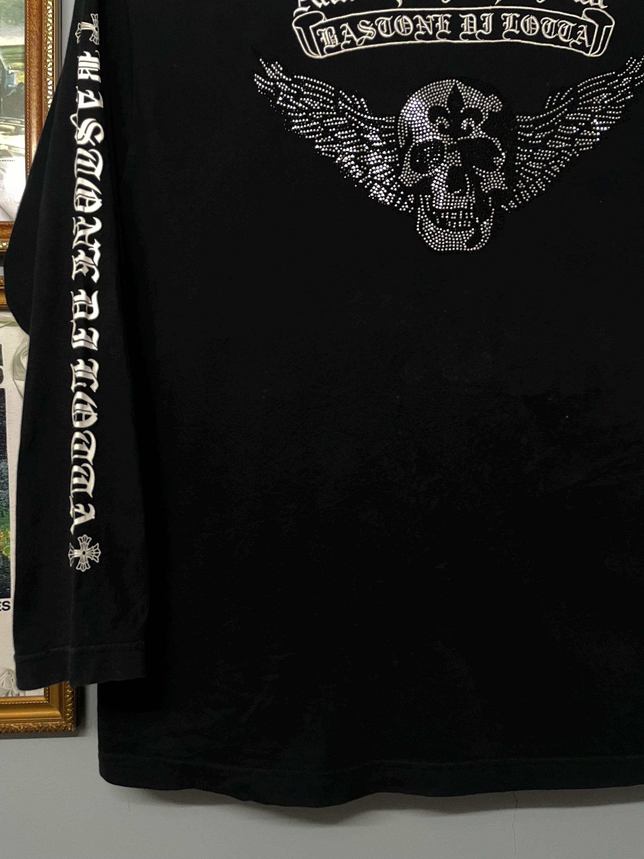 トップス 00s Archive Skull Flag Long Sleeve Vintage Japan Bladelage Skull Wings Rhinestone Long Sleeve Tee