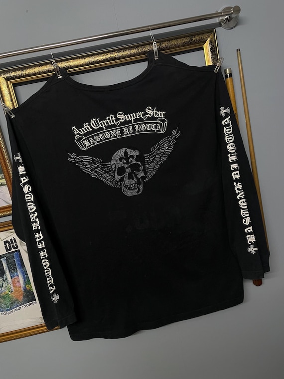 Vintage Japan Bladelage Skull Wings Rhinestone Long Sleeve Tee