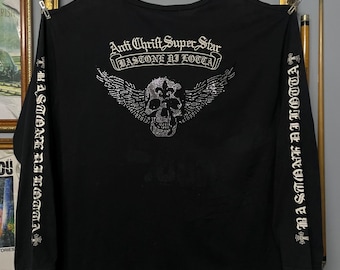 Vintage Japan Bladelage Skull Wings Rhinestone Long Sleeve Tee