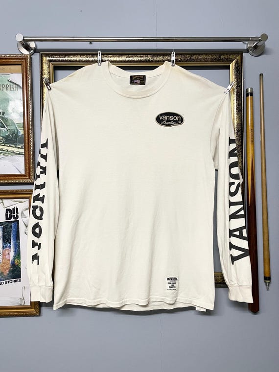 Vanson, Vintage Og Vanson Leathers Iconic Star Graphic Bikers Long Sleeve White T Shirt | Size M