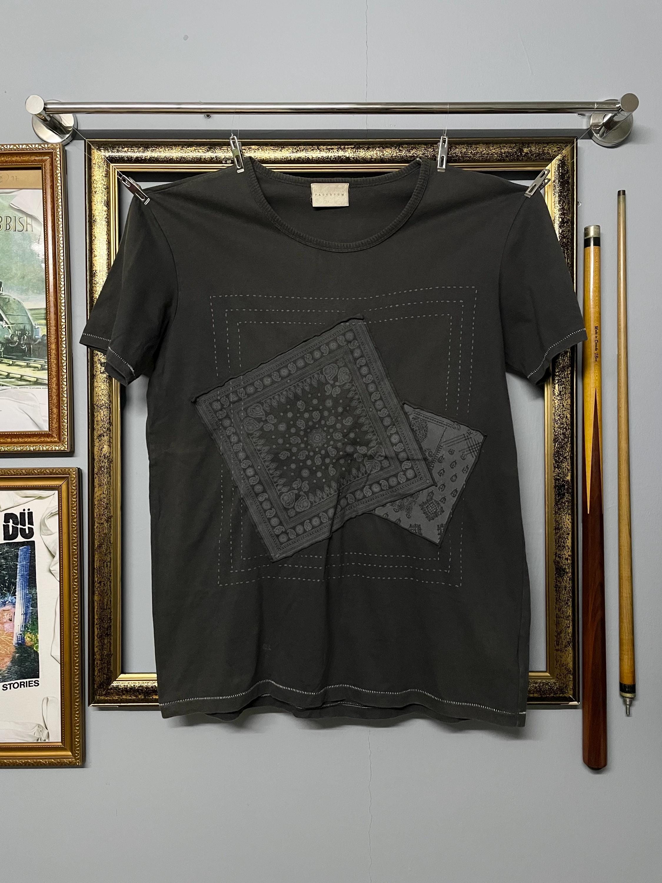 Vintage Factotum Japan Bandana Patchwork Graphic Tee Washed Black
