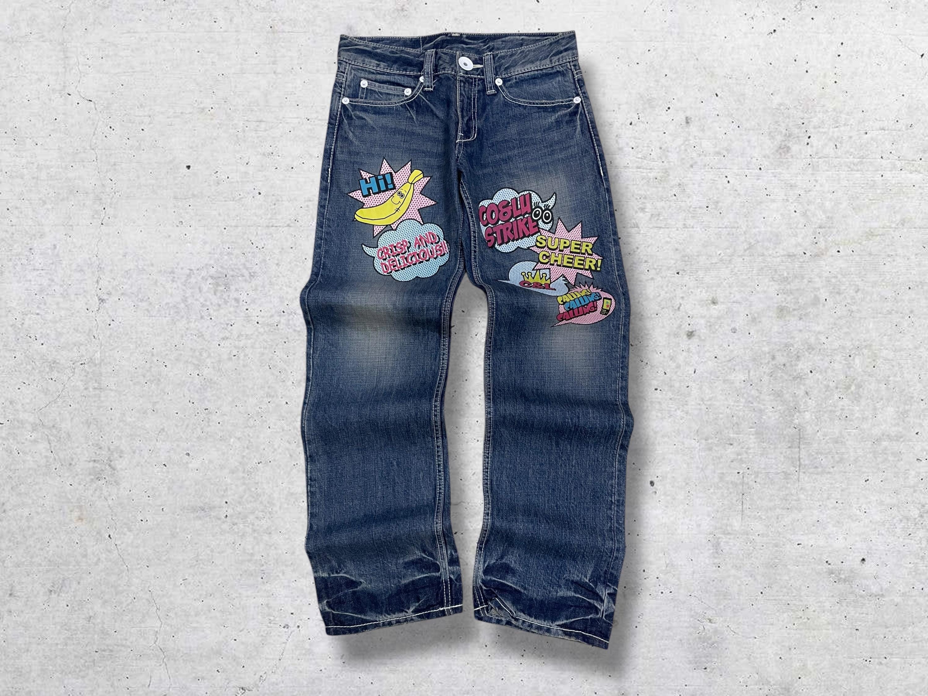 W29 Vintage 90s Co & Lu Japanese Denim Special Edition Art Print Jeans