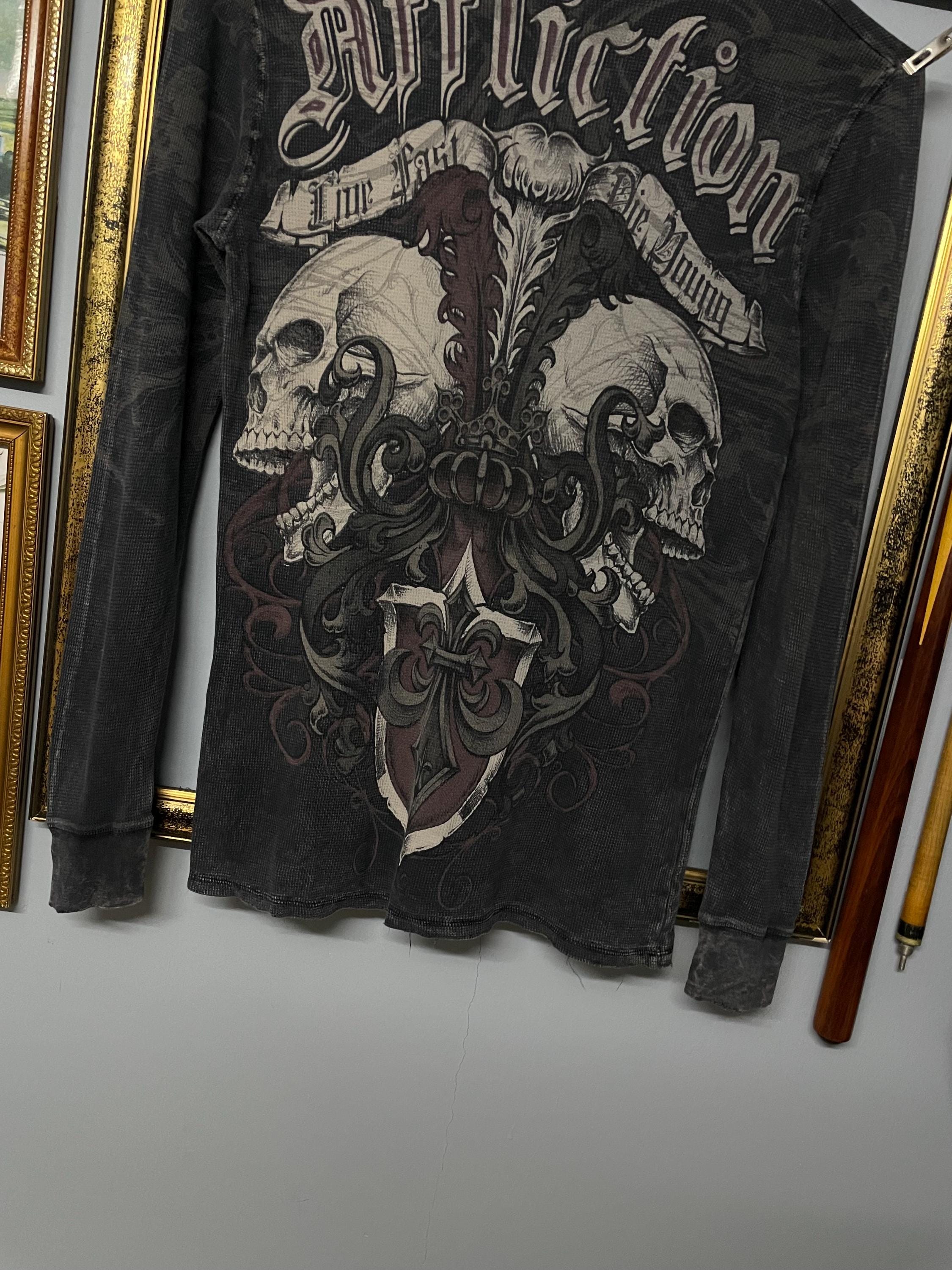 Vintage 90s Affliction Skull | Long Sleeve Thermal | Full Print 
