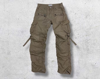 W31 Vintage 90s Low Box Japan Tactical Cargo Pants Archive Strap-Detail Utility Trousers