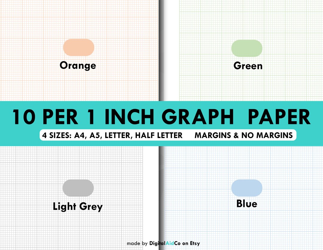 10 Square per Inch Graph Paper, Printable, 6 Colors, sizes A4, A5