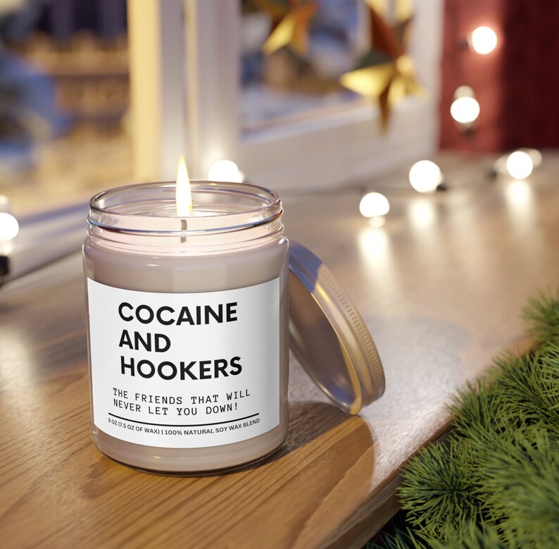 Cocaine and Hookers Candle, Scented Candle, Adult Humor, Gift Custom Candle, Friendship Candle, Custom Candle, Funny Gifts, Snarky Candle image 1