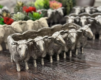 Antique Sheep Planter, Silver, No Succulents, 13 X 7.5 inch