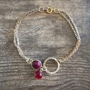 Gold Circle Red Stone Gold Chain Bracelet
