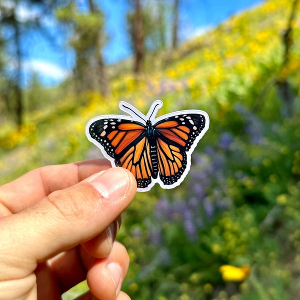 Monarch Butterfly Sticker // Weatherproof Outdoor Sticker // Laminated Vinyl 2" - Nature, Insect, Beauty