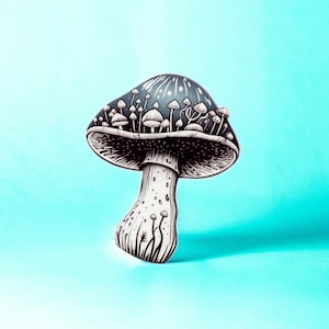 Black & White Mushroom // Weatherproof Outdoor Sticker // Laminated Vinyl 3&quot; - Trippy, Psychedelic, Nature