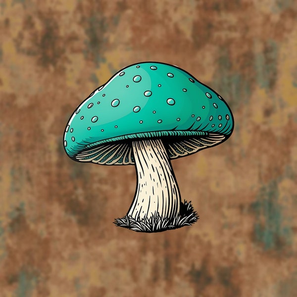 Teal Mushroom // Weatherproof Outdoor Sticker // Laminated Vinyl 3" - Trippy, Psychedelic, Nature