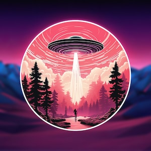 Alien Encounter // Weatherproof Outdoor Sticker // Laminated Vinyl 3" - UFO, Sci-Fi, Vaporwave