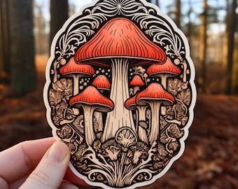 Mushroom Forest // Weatherproof Outdoor Sticker // Laminated Vinyl 3" and 4" - Trippy, Nature, Fantasy