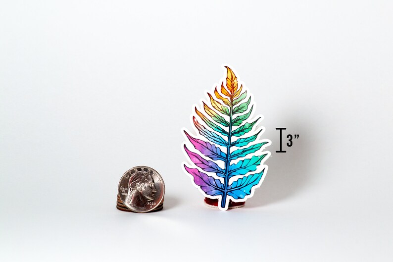 May include: Rainbow fern leaf sticker, 3 inches tall.