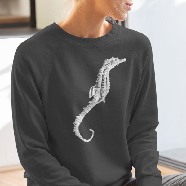 Seahorse Sweatshirt | Seahorses Sweater | Scientific Ocean Drawing | Sea Creature Long Sleeves | Marine Life