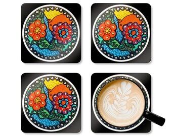 Juego de posavasos de corcho vibrantes, posavasos coloridos, decoración única para el hogar, regalos artesanales, estilo bohemio, estampados florales