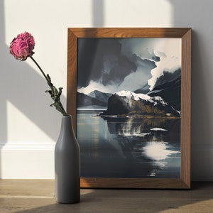 Lago abstracto, aspecto moderno, efecto sombrío, descarga digital