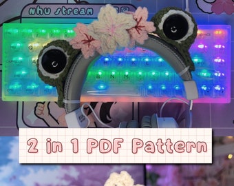 Frog Headset Accessory + Sakuras Pattern Bundle | Froggy Headphone Cover & Cherry Blossoms Crochet Pattern