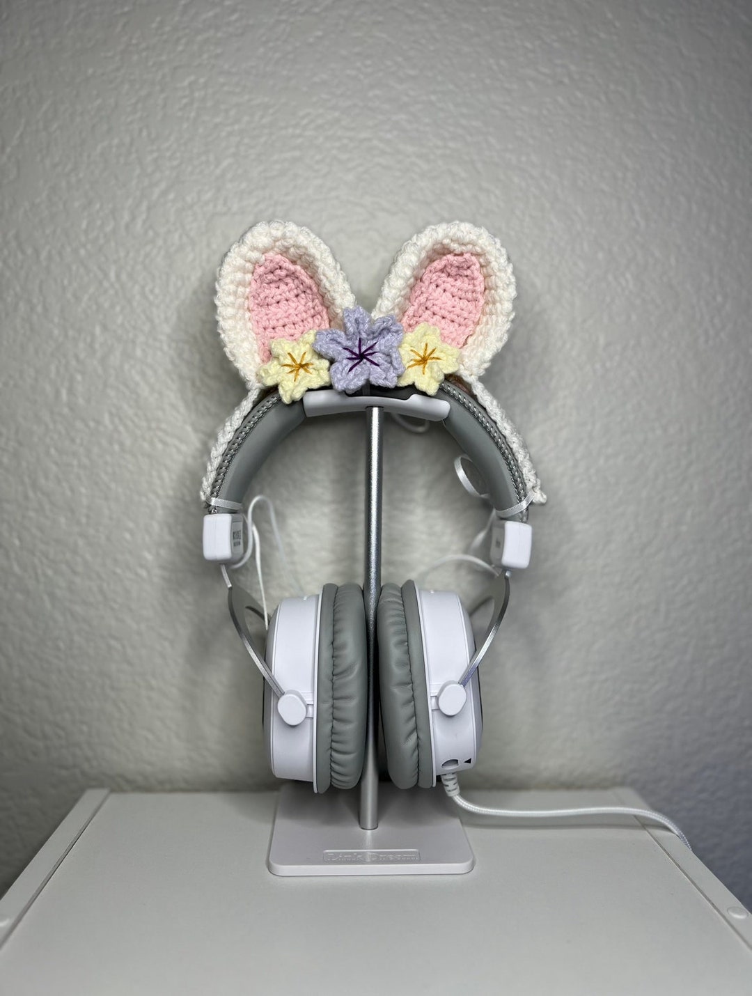 Crochet Bunny Ears Headphone Covers, Handmade Rabbit Headset