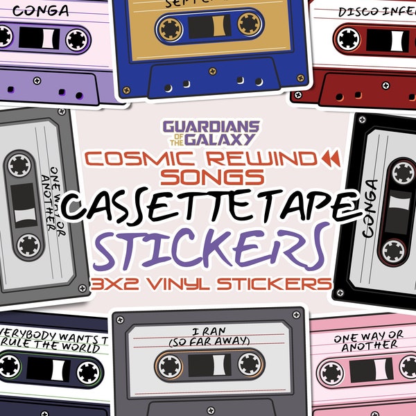 Cosmic Rewind Stickers - Cosmic Rewind Songs - GOTG Cosmic Rewind - Cassette Tape Sticker - Awesome Mix - Theme Parks - GOTG Stickers