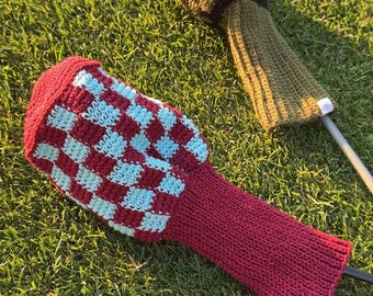 Crochet Golf Club Cover Pattern, Checkered Design, PDF Download