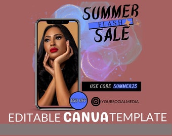 Editable Summer Flash Sale Flyer | Hair Stylist | All Professionals | Any Event or Occasion | Hair, Makeup, Lashes