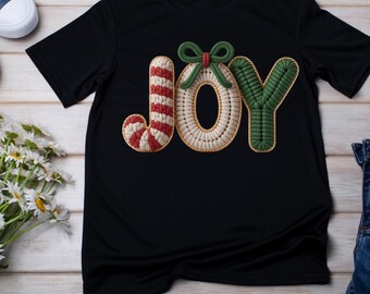 JOY Embroidery Patch Style PNG | Christmas Candy Cane Lettering | Holiday dtf | 300 DPI | Sublimation