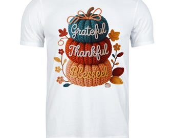 Grateful Thankful Blessed Pumpkin Stack PNG | Fall Embroidery Patch Style | Thanksgiving dtf | 300 DPI Transparent | Autumn Sublimation File