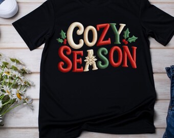 Cozy Season Embroidery Patch Style PNG | Christmas Holiday DTF | 300 DPI | Sublimation File