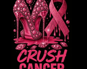 Pink Crush Cancer PNG | Gem High Heel Ribbon Design (Digital Download)