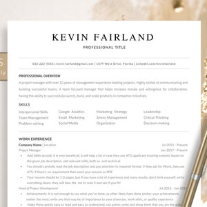 ATS Friendly Resume Template for Google Docs, Word and Pages Resume, ATS Compatible Resume Template, Professional Executive Resume Template