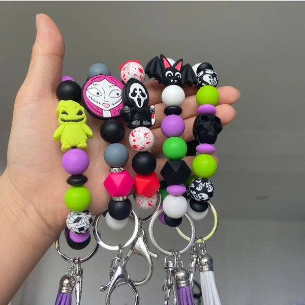 Halloween silicone beaded bangle keychain wristlet Spooky Bracelet