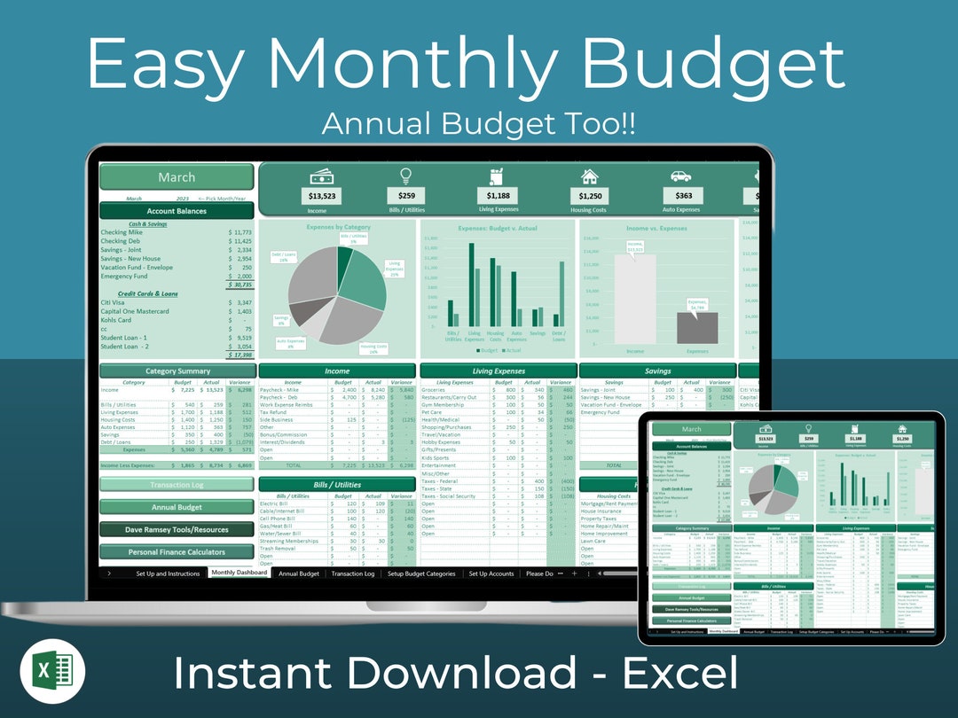 Easy Monthly Annual Budget Template Etsy Easy Monthly Annual Budget Template Etsy