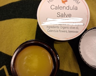Calendula Salve, organically grown, Olive Oil and beeswax floral salve. Unscented