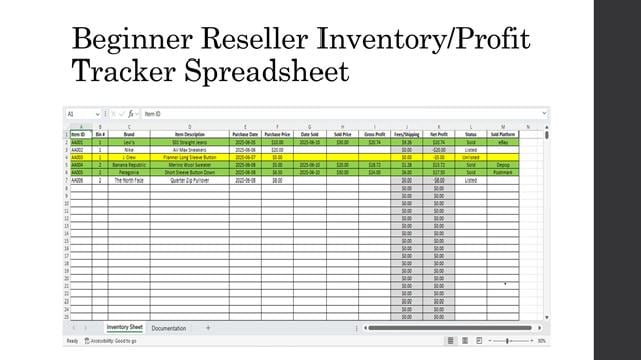 Simple Reseller Inventory & Profit Tracker Spreadsheet | Excel for Ebay ...