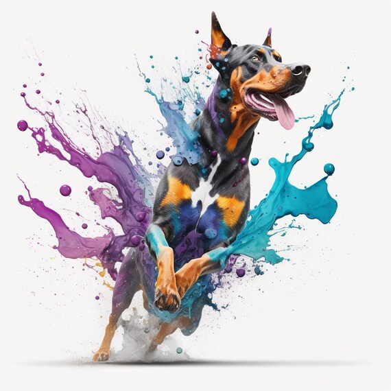 Doberman Watercolour, Doberman Lovers, Digital Download, AI Art, Printable Art, Dog Watercolour, Dog Art, Dog Lovers Art, Doberman Art