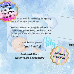 Babyshower bedankkaart jongen blauwe douche bedankkaart gast feesttas bedankkaartjes Its A Boy-feestje bedankt digitale download