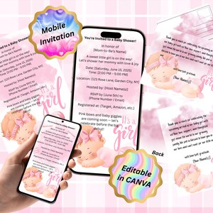 Convite Chá de Bebê Menina Pacote Convite Chá de Bebê Lembrete Cartão de Agradecimento Pacote Chá de Bebê Rosa Doce Festa de Menina