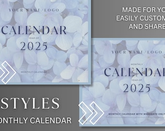 2025 Canva Editable Monthly Calendar - 2 types of monthly calendars professional and simple