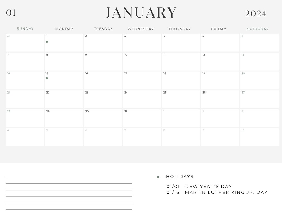 2024 Monthly Calendar Customizable Canva Editable Personalize And