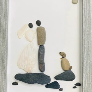 "Hochzeits-Steinkunst ""Braut, Bräutigam und Haustier"", gerahmt"